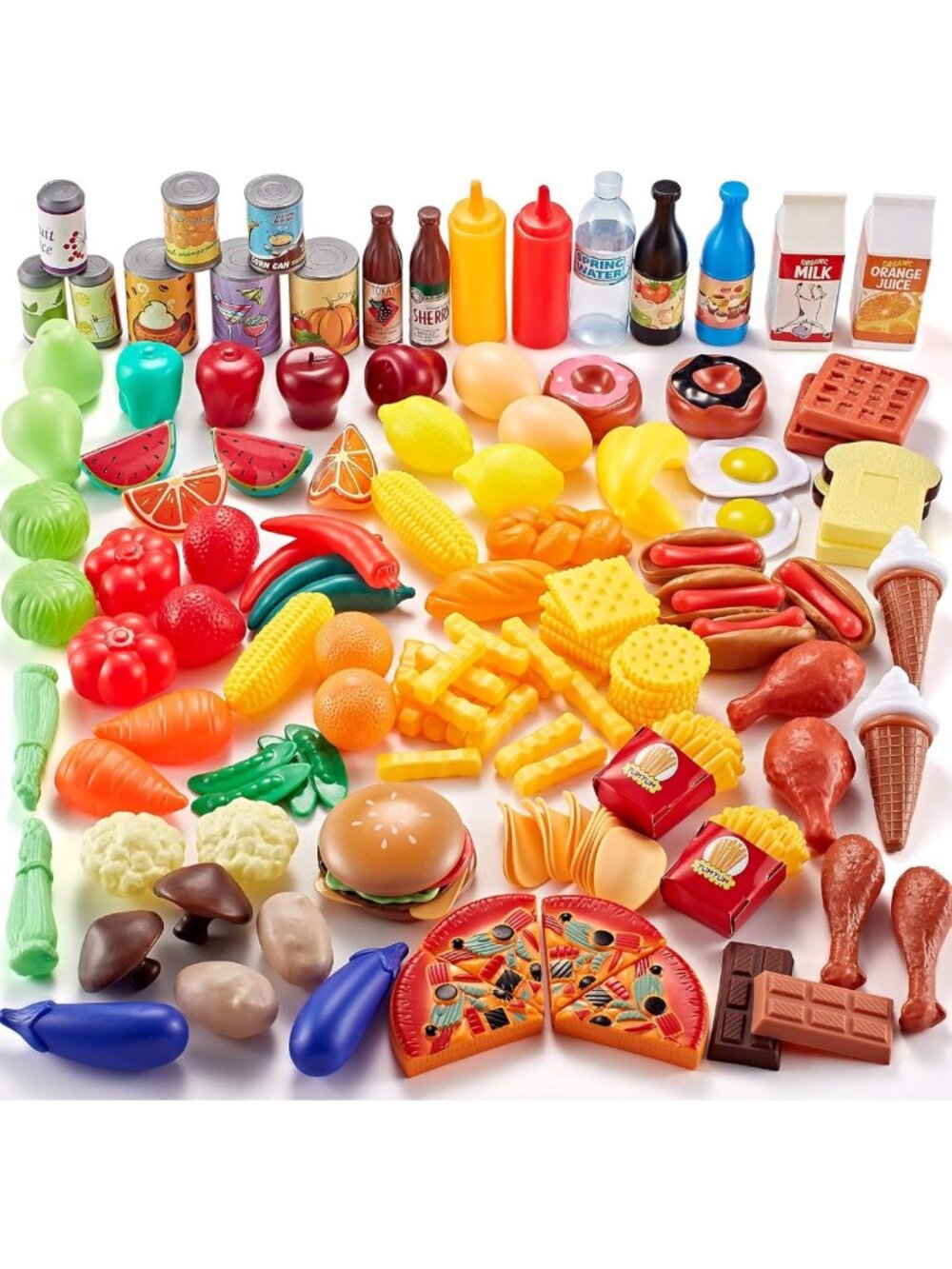 143-Piece Kids Play Food Set - Pretend Kitchen Toys, Bonus Water Bottle